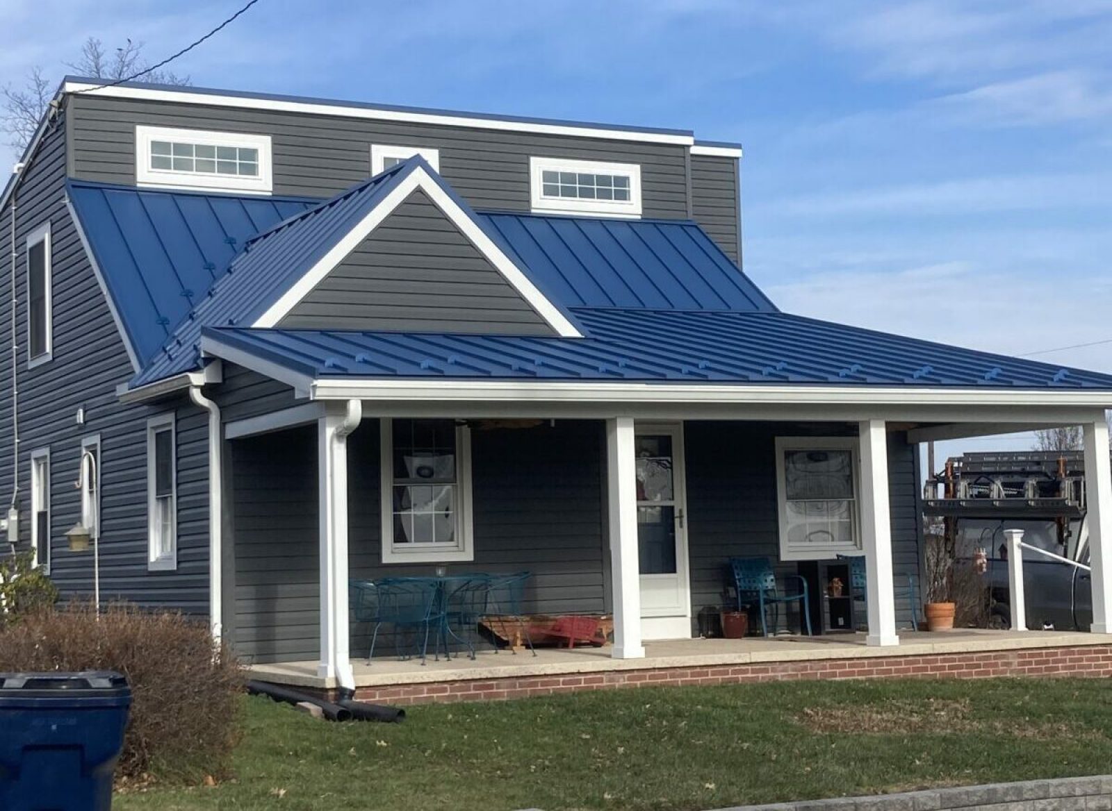 Standing seam metal roof installed Terre Hill, PA, Lancaster Co., PA, 29 gauge standing seam metal, color: Gallery Blue, January 2022